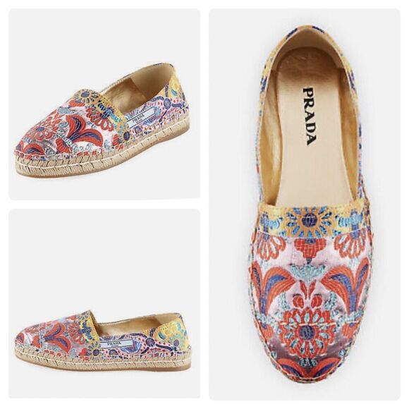 PRADA 20mm Jacquard Multicolor Paisley Floral Metallic Jute Espadrilles 38 $570 - Picture 1 of 11